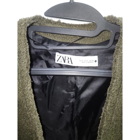 Zara textured tweed shoulder pad green gold buttons blazer jacket S - Picture 3 of 6
